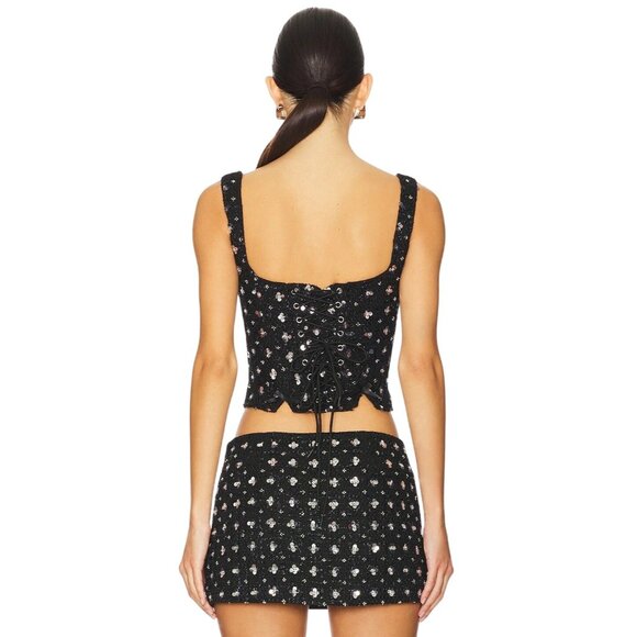 GUIZIO Arlo Corset in Black Medium New Womens Sequin Sleeveless Tank Top - Picture 4 of 17